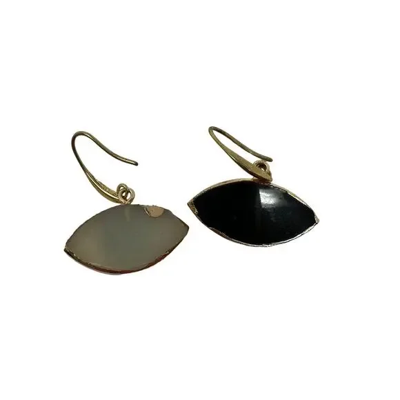 Evil Eye Drop Earring Set Black White Druzy Gold Tone Metal - Picture 2 of 2